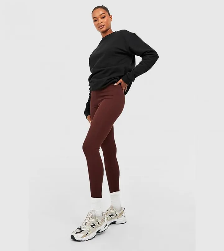 Tall Ribbed Mid Rise Basic Leggings