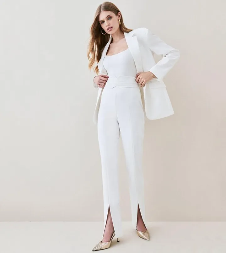 Compact Stretch High Rise Split Hem Trousers