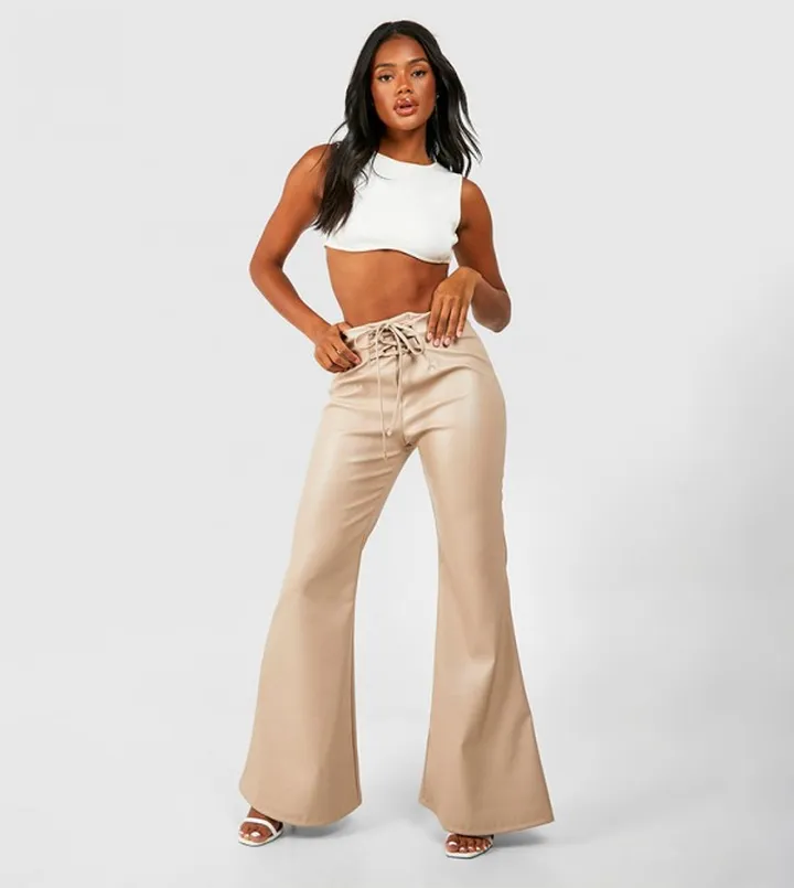 Drawstring Waist Flared Trousers