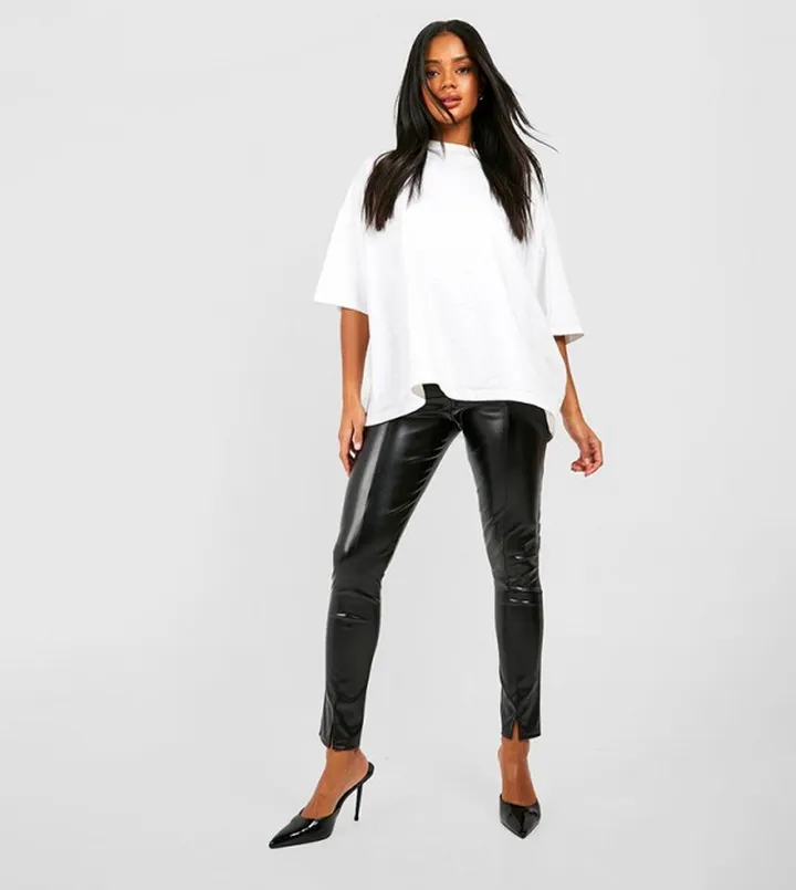 Pu Seam Detail Split Hem Leggings