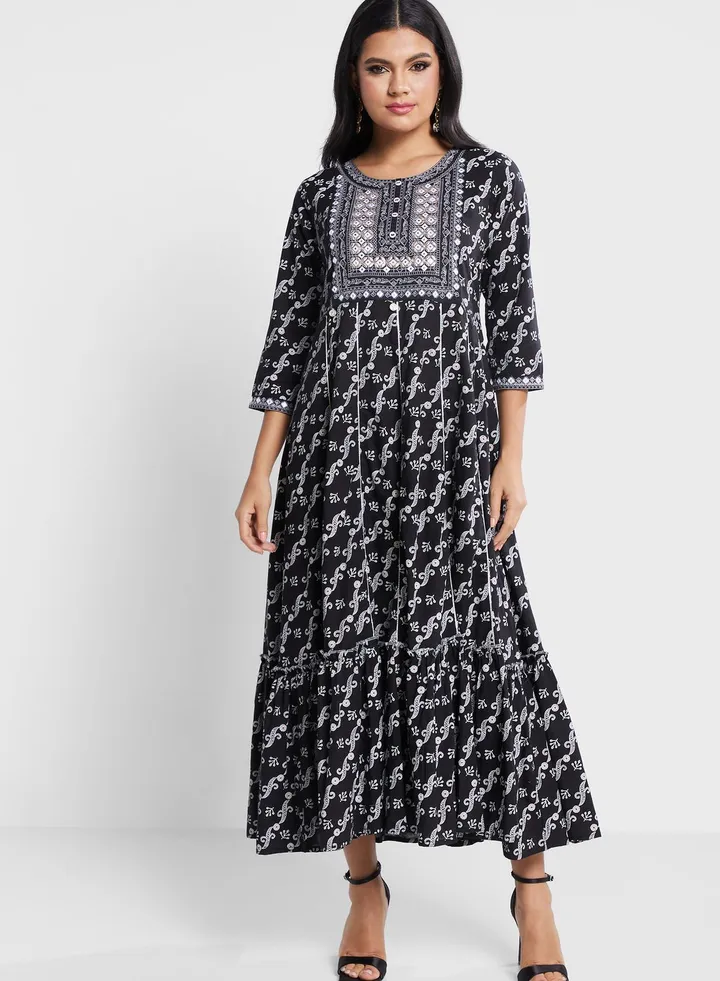 Printed Embroidery Dress