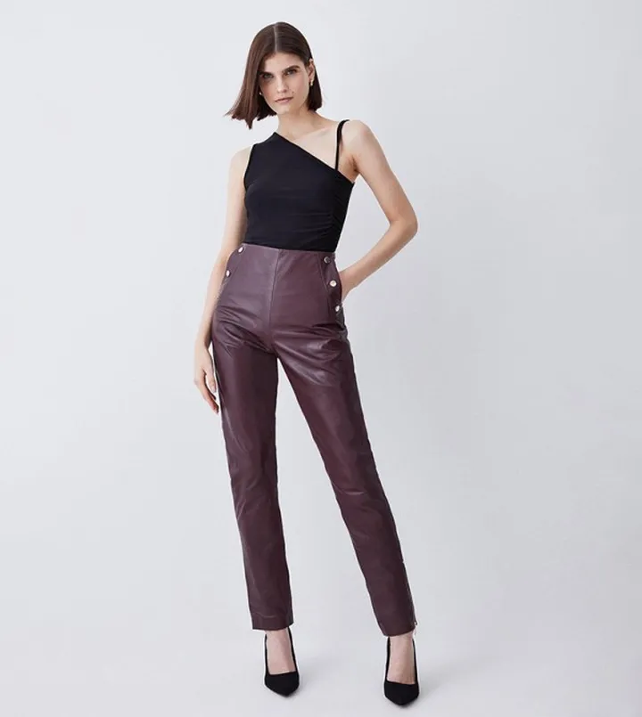 Button Pocket Detail Slim Fit Pants