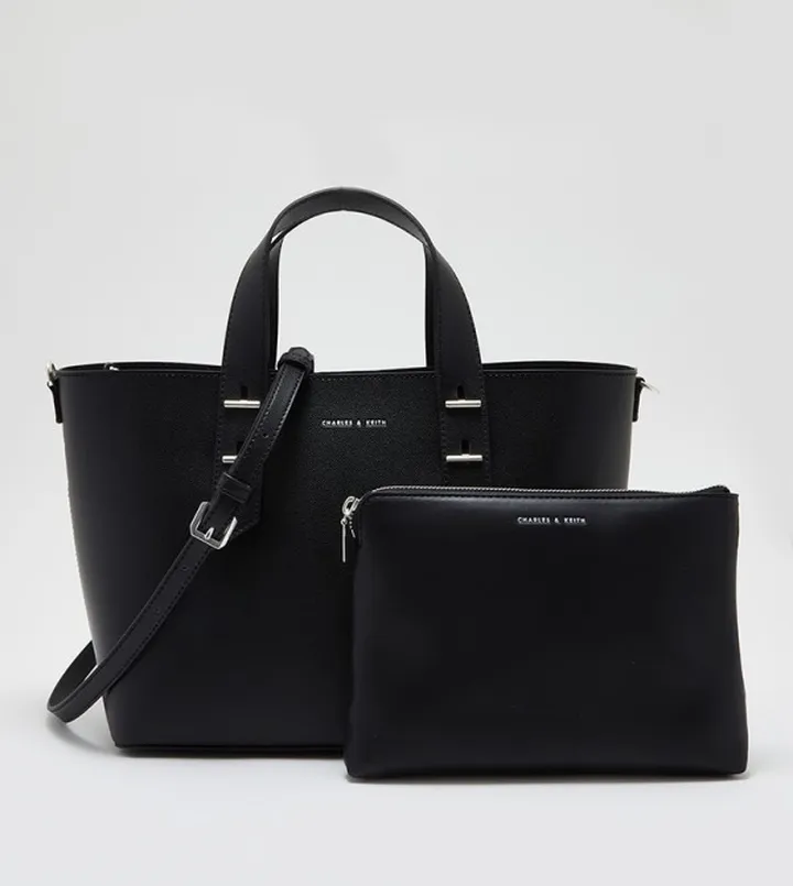 Textured Tote Bag with Pouch