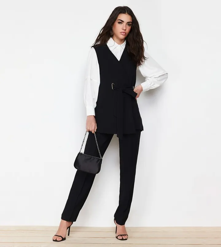 Solid Woven Wrap Vest and Trousers Set