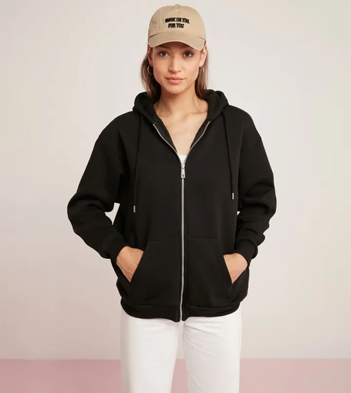 Zip Front Long Sleeves Hooded Jacket