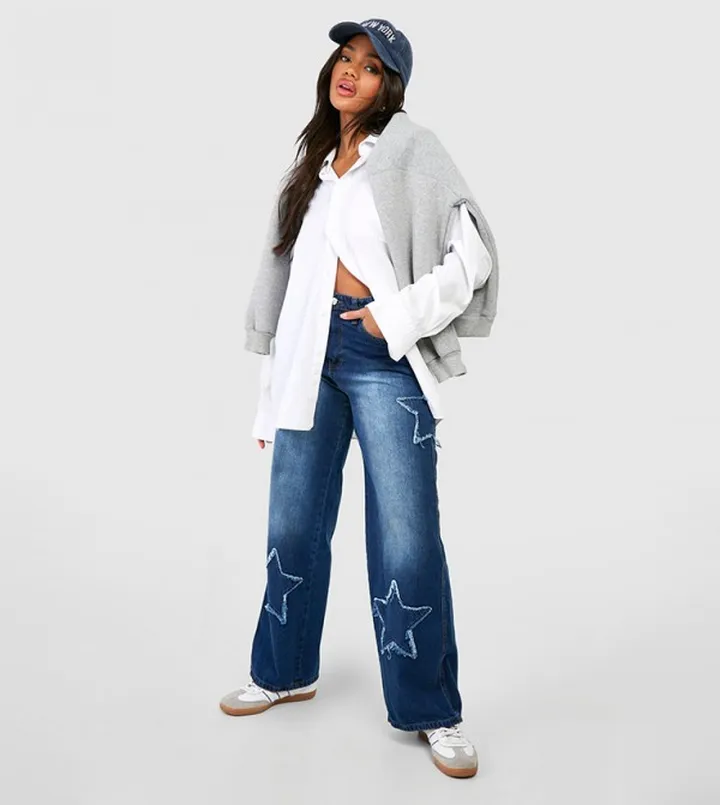 Star Embroidered Straight Fit Jeans