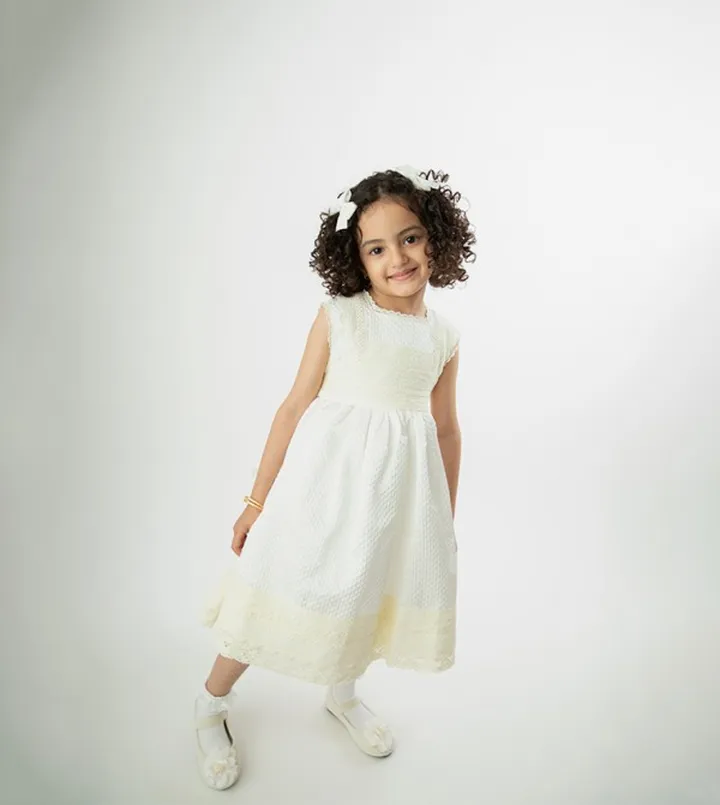 Girl's Lace Knitted Dress with Waistbelt Details