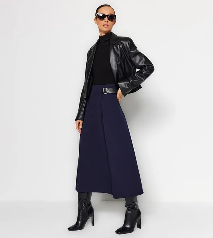 Belted A-Line Woven Skirt
