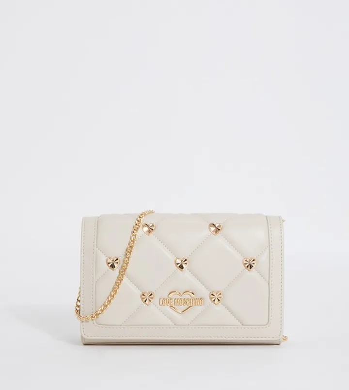 Quilted Heart Jewel Crossbody Bag