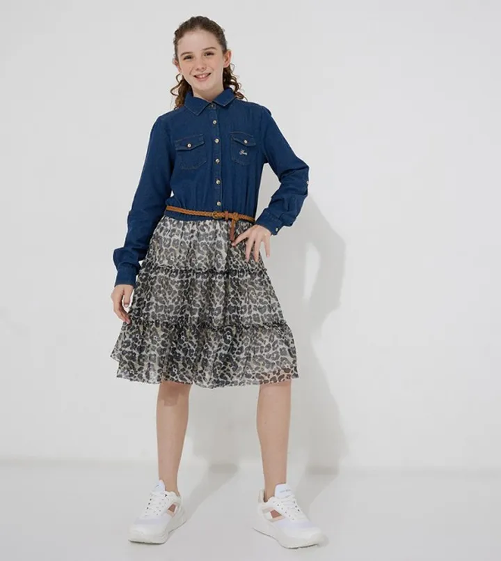 Logo Embroidered Long Sleeves Dress