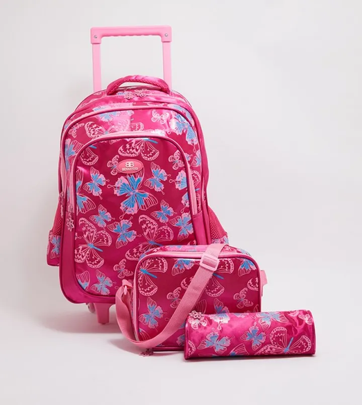 3 Piece Printed School Trolley Backpack Set