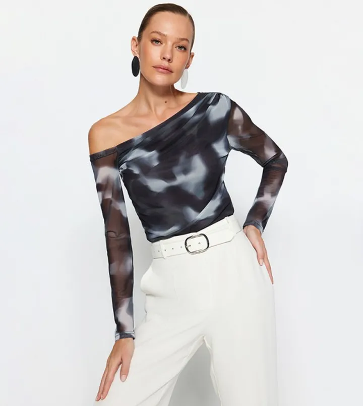 Tie-Dye Long Sleeves Tulle Top