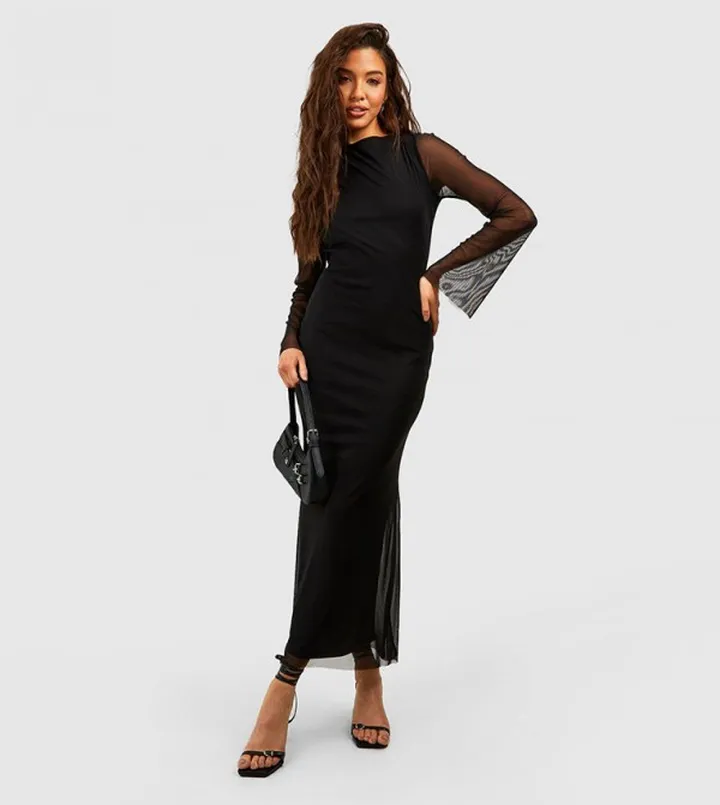Long Sleeves Mesh Maxi Dress