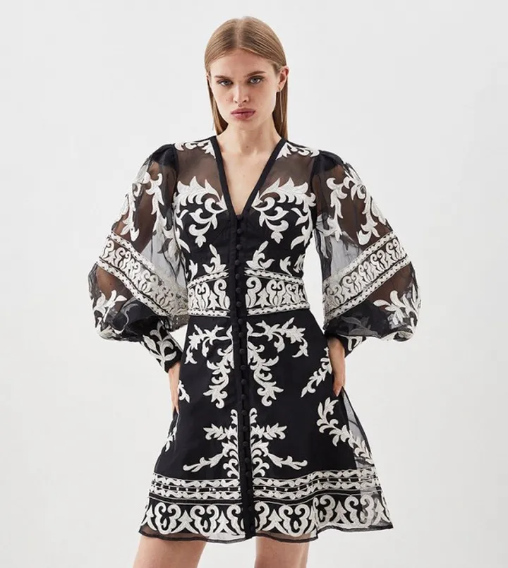 Baroque Applique Woven Mini Dress