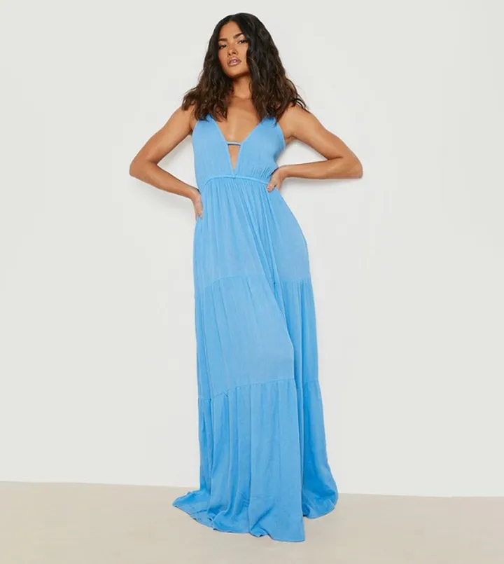 Crinkle Plunge Maxi Beach Dress