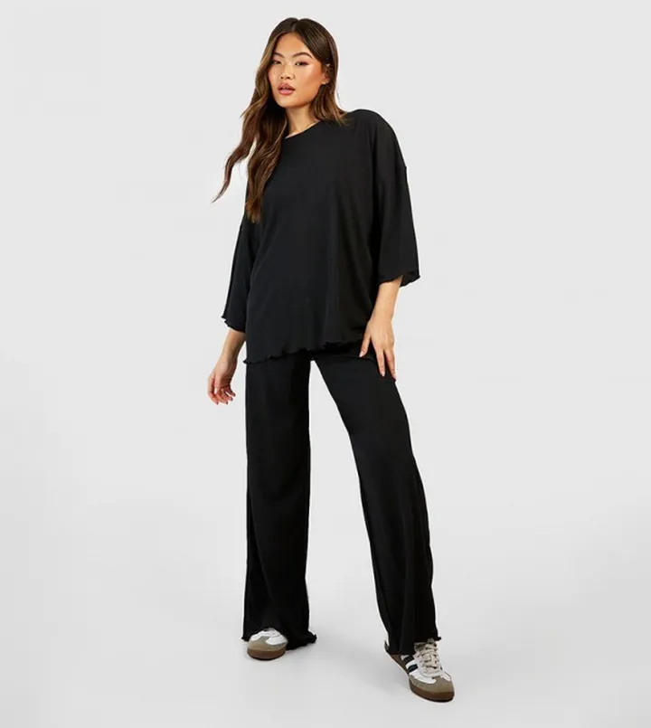 Wide Leg Rib Lounge Trousers