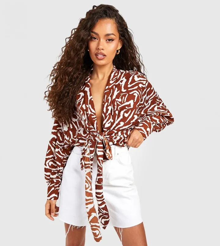 Animal Tie Front Batwing Kimono