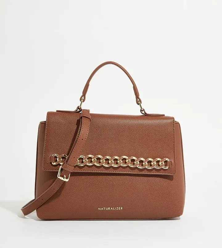 Logo Detail Metal Accent Satchel Bag