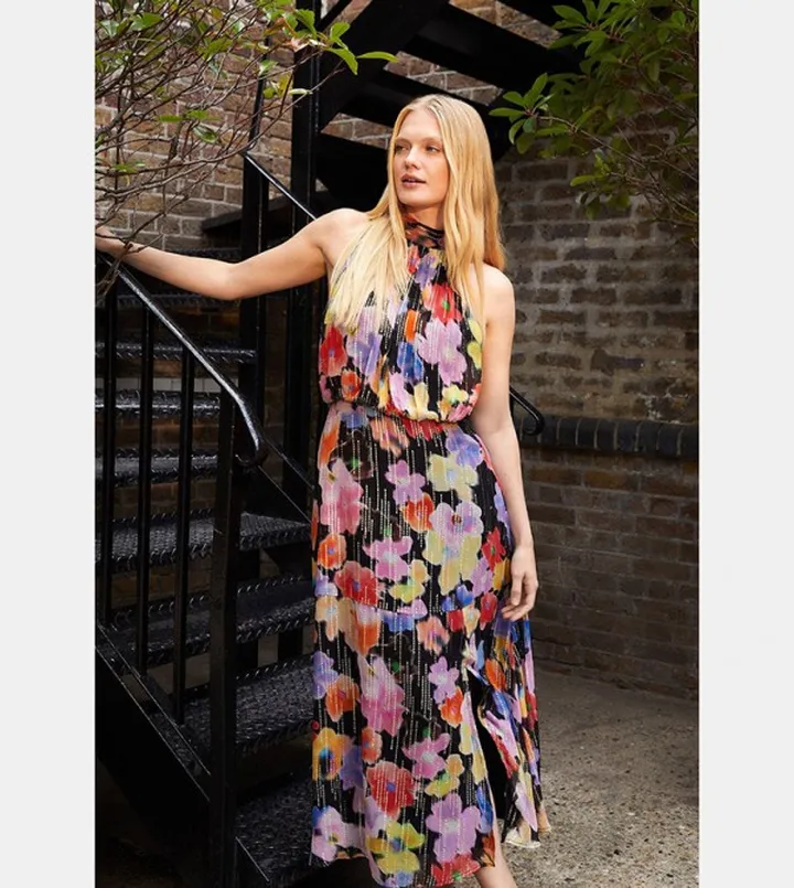 Metallic Halterneck Midi Dress