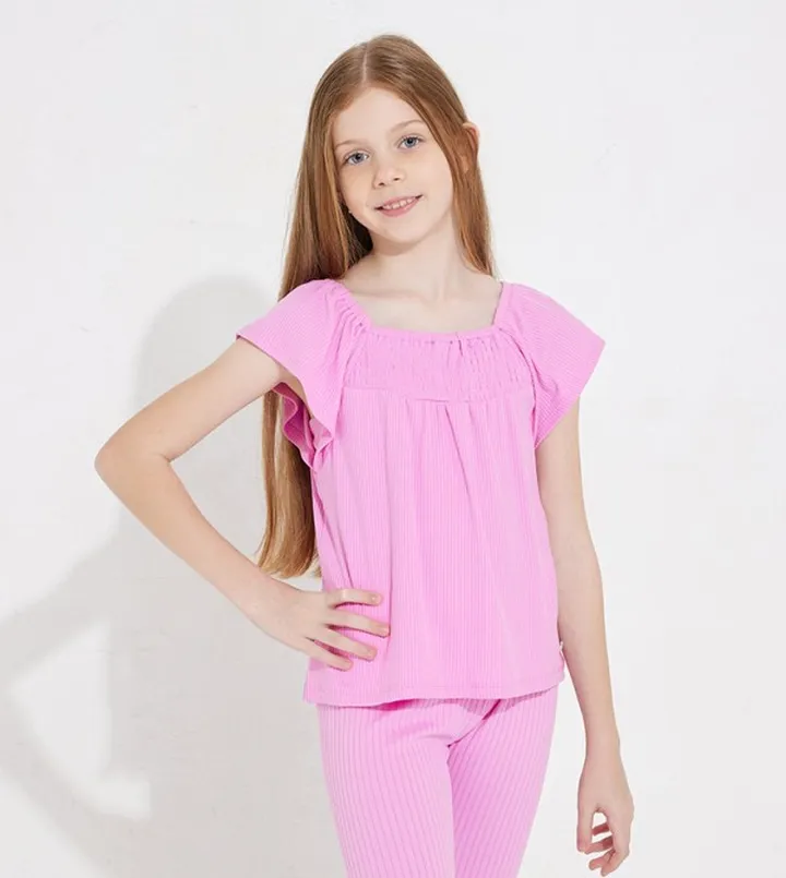 Aero Girls Ribbed Flutter Sleeves Top