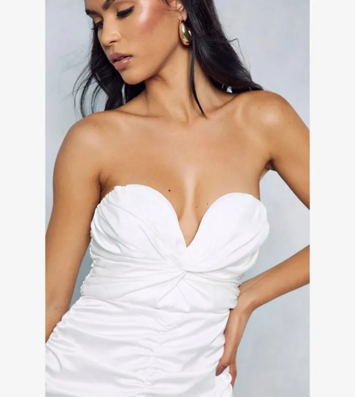 Satin Sweetheart Neckline Ruched Bandeau Mini Dress