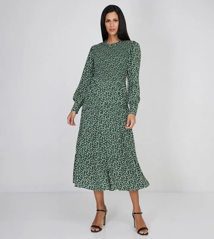 Aero Girls All Over Print Long Sleeves Midi Dress