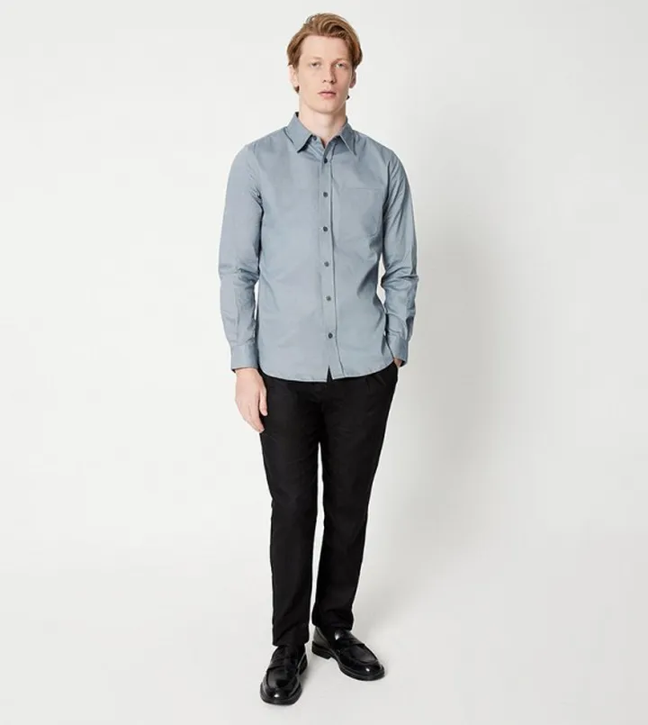 Long Sleeves Grey Herringbone Shirt