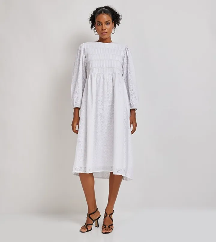 Aero Schiffli Bishop Sleeves Midi Dress