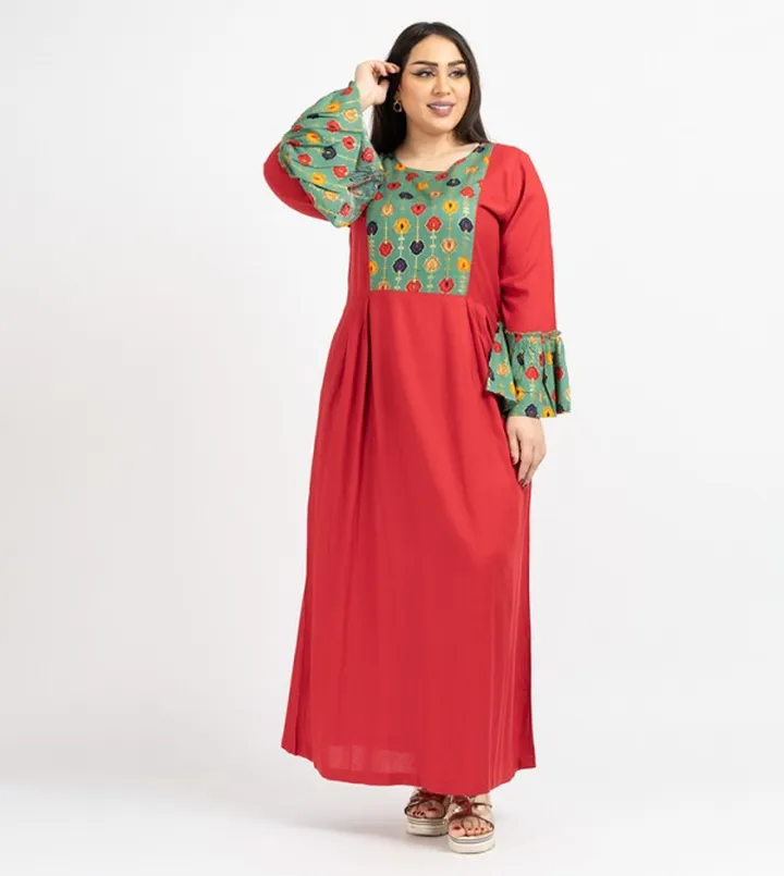 Contrast Detail Long Sleeves Jalabiya