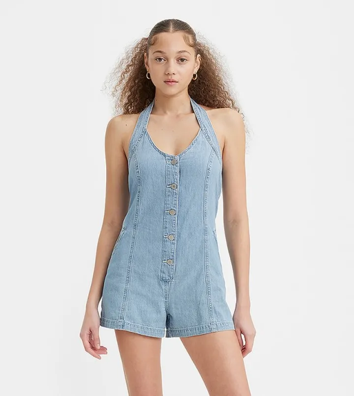 Halter Neck Denim Rompers