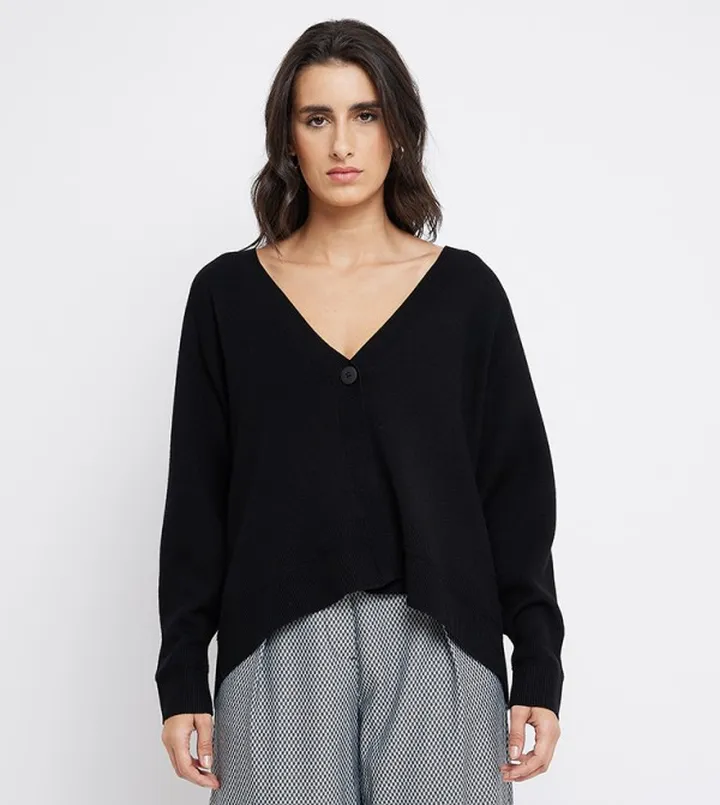Logo Detail V-Neck Oversized Cardigan