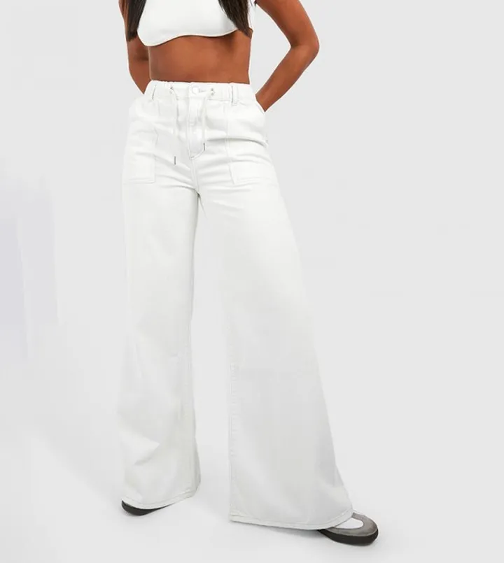 Drawstring Waist Wide Leg Jeans