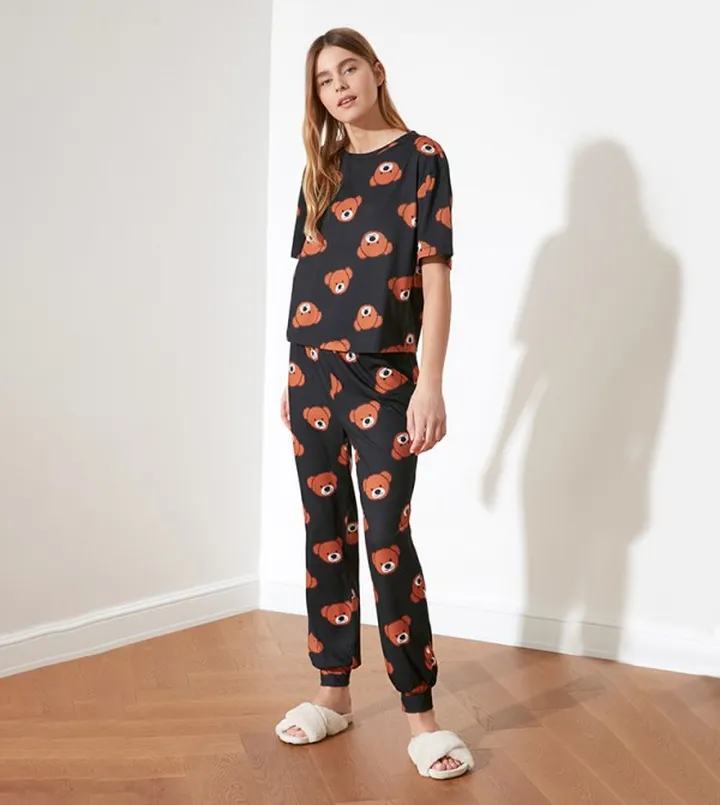 Teddy Bear Printed Pajamas Set