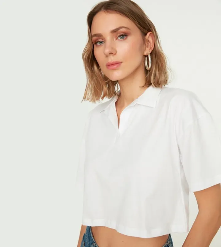 Polo Neck Crop T-Shirt