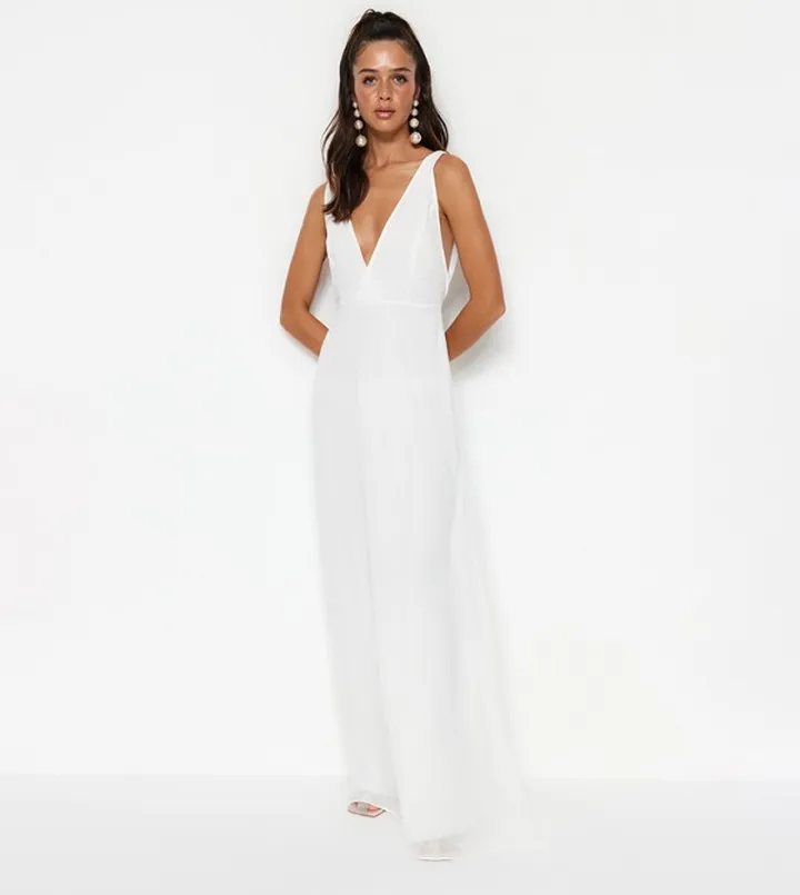 Solid V-Neck Chiffon Dress