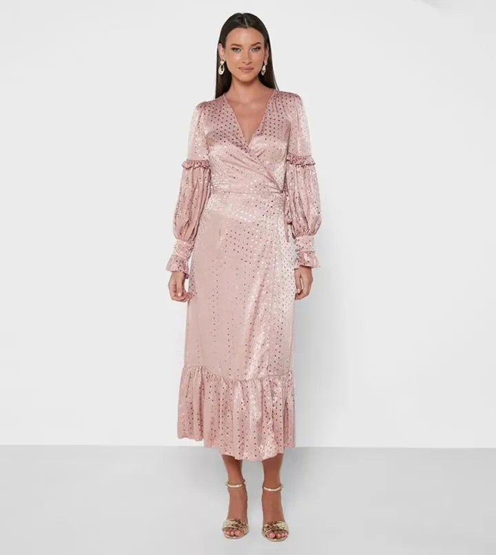 Bishop Sleeves Wrap Midi Dress