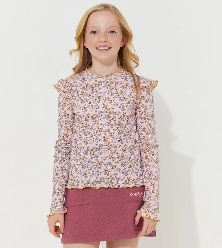 Aero Girl's Floral Printed Long Sleeves T-Shirt
