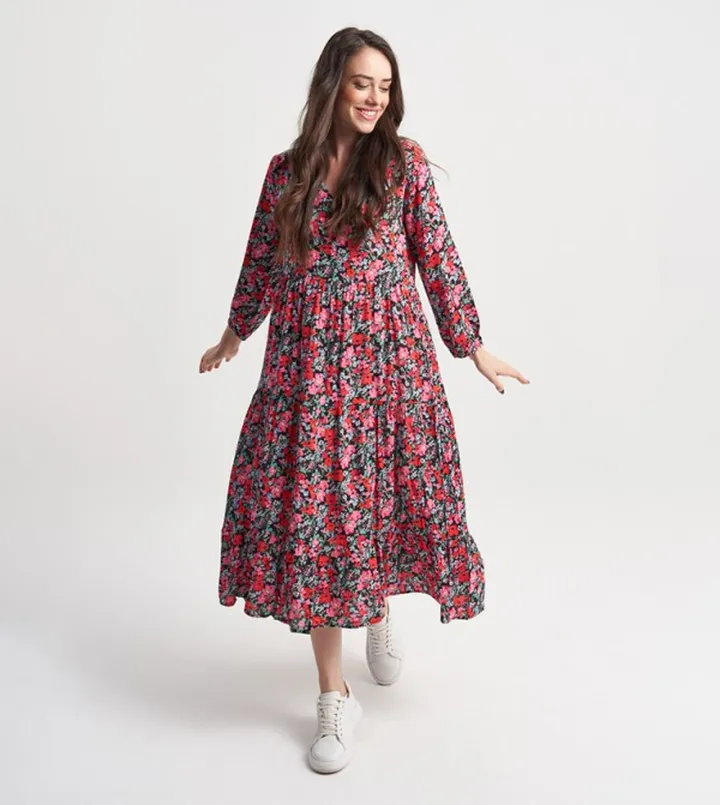 Printed Long Sleeves Midi Dress