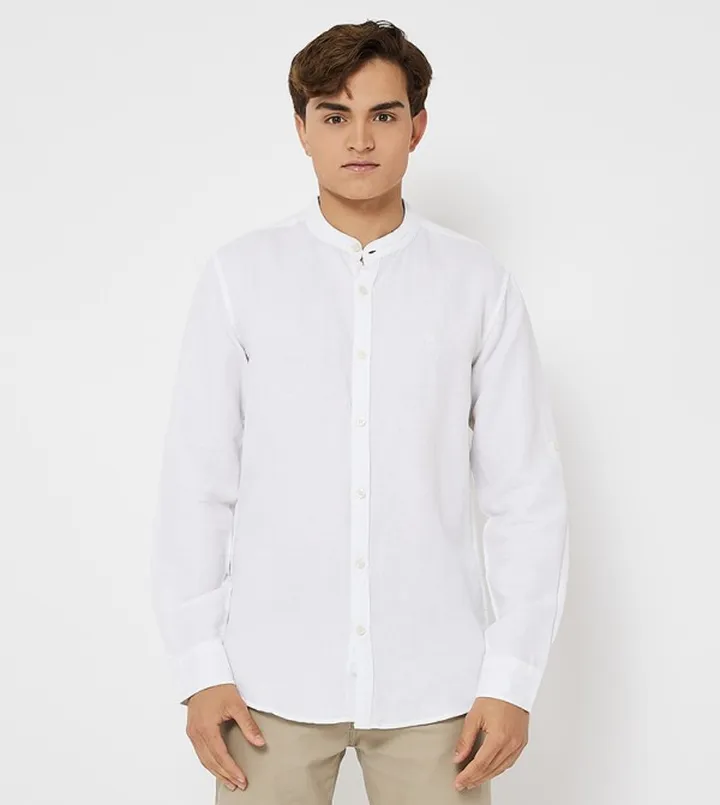 Aero Men's Woven Slim Fit Mandarin Collar Shirt