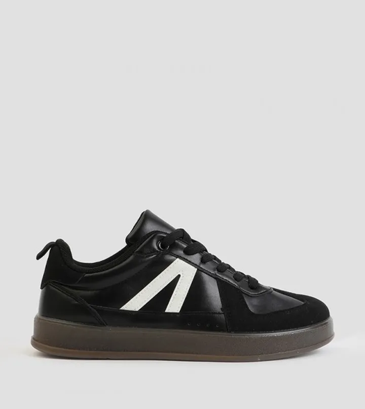 Faux Leather Lace Up Low Top Sneakers