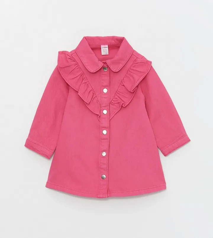 Solid Ruffle Detail Shirt Dress