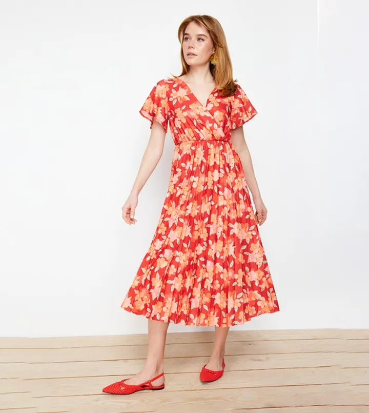 Patterned Short Sleeves Midi Dress