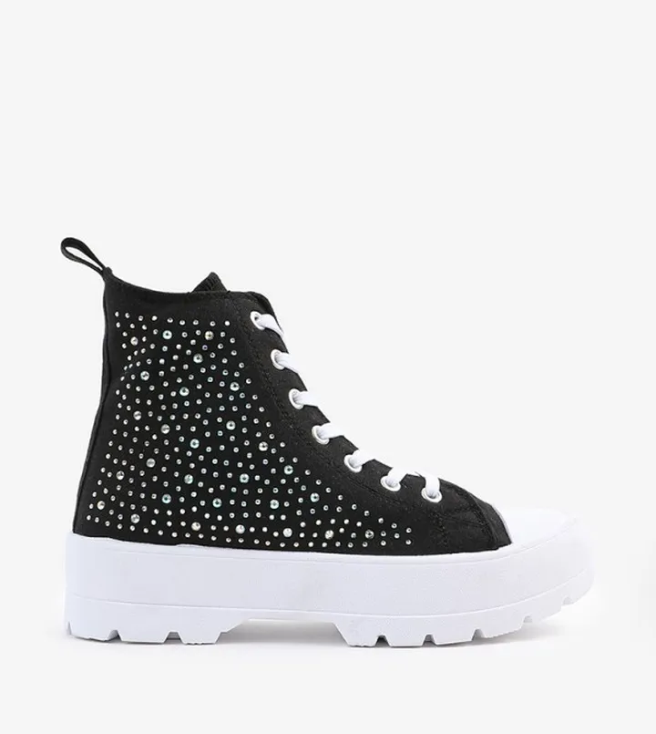 Rhinestone Embellished High Top Sneakers