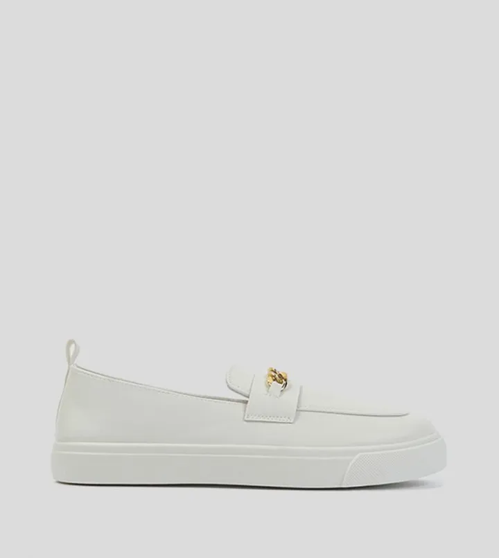 Faux Leather Metal Accent Slip-On Shoes