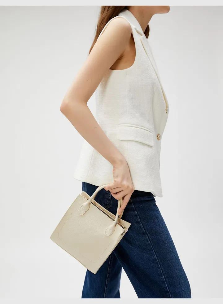Zipper Detail Faux Leather Tote Bag