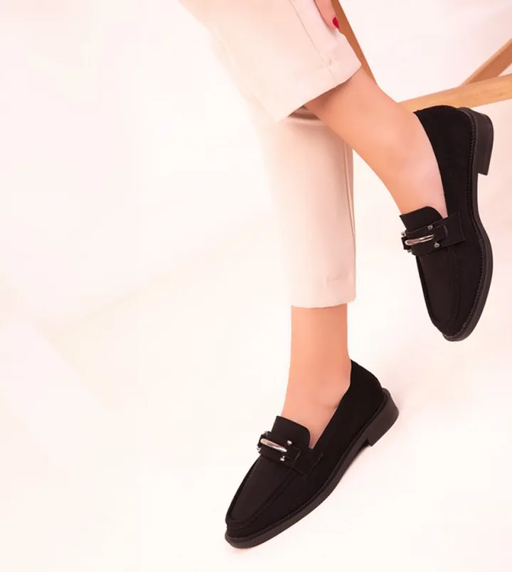 Metal Detail Suede Loafers