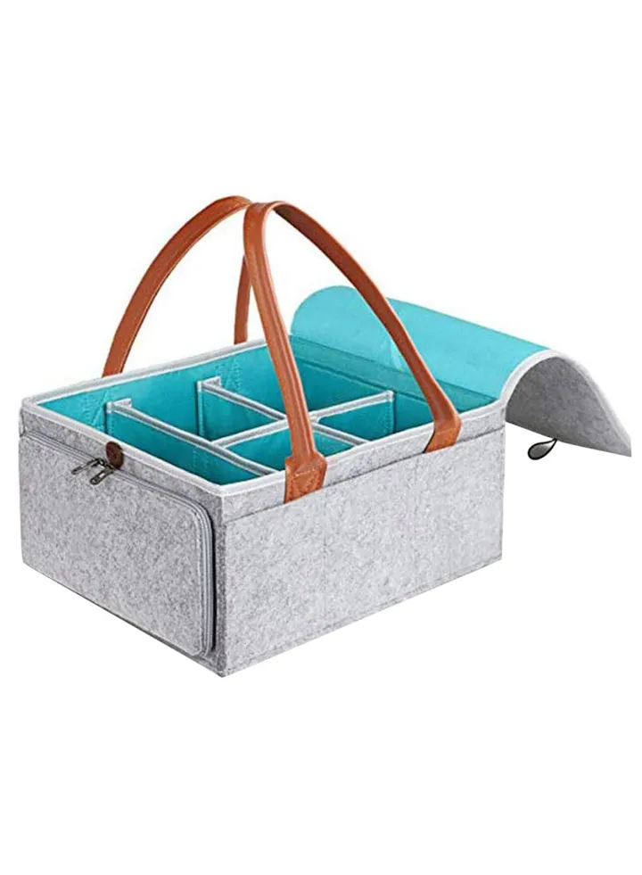 Baby Diaper Caddy Bag With Zipper Lid And Leather Handle