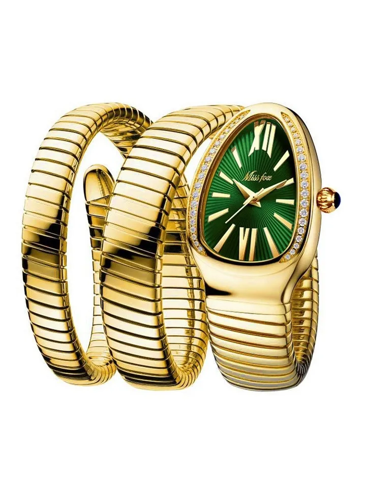 Triple Wrap Bracelet Watch Luxury Gold Snake Watches Women Fashion Brands MISSFOX Diamond Quartz WristWatch Waterproof AAA Clock Lady Hot Gift