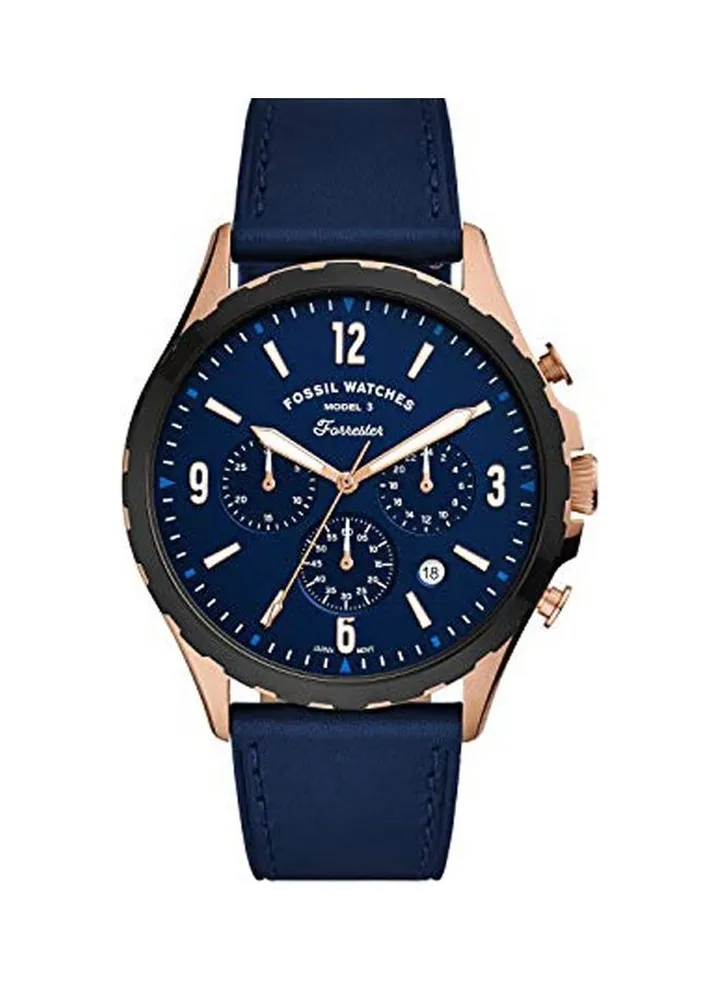 Men's Analog Wrist Watch With Leather Strap - 46 mm - Blue