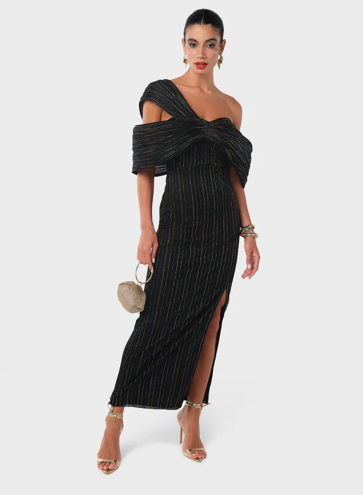 Wired Off Shoulder Cape Dress